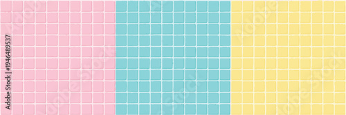 Pastel colored grid of small squares in pink blue and yellow background pattern