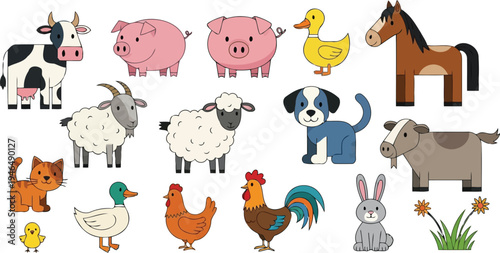 Isolated barnyard collection of textured element clipart set