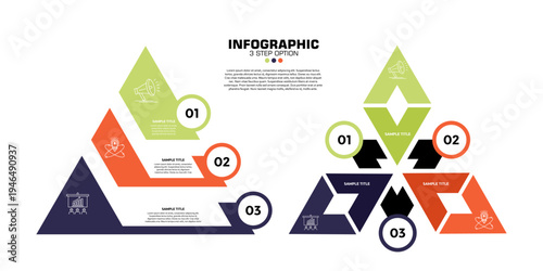 Vector triangle element for infographic set. infographic for presentation. Business concept with 3 options, parts, steps or processes. venn diagram 3 step.