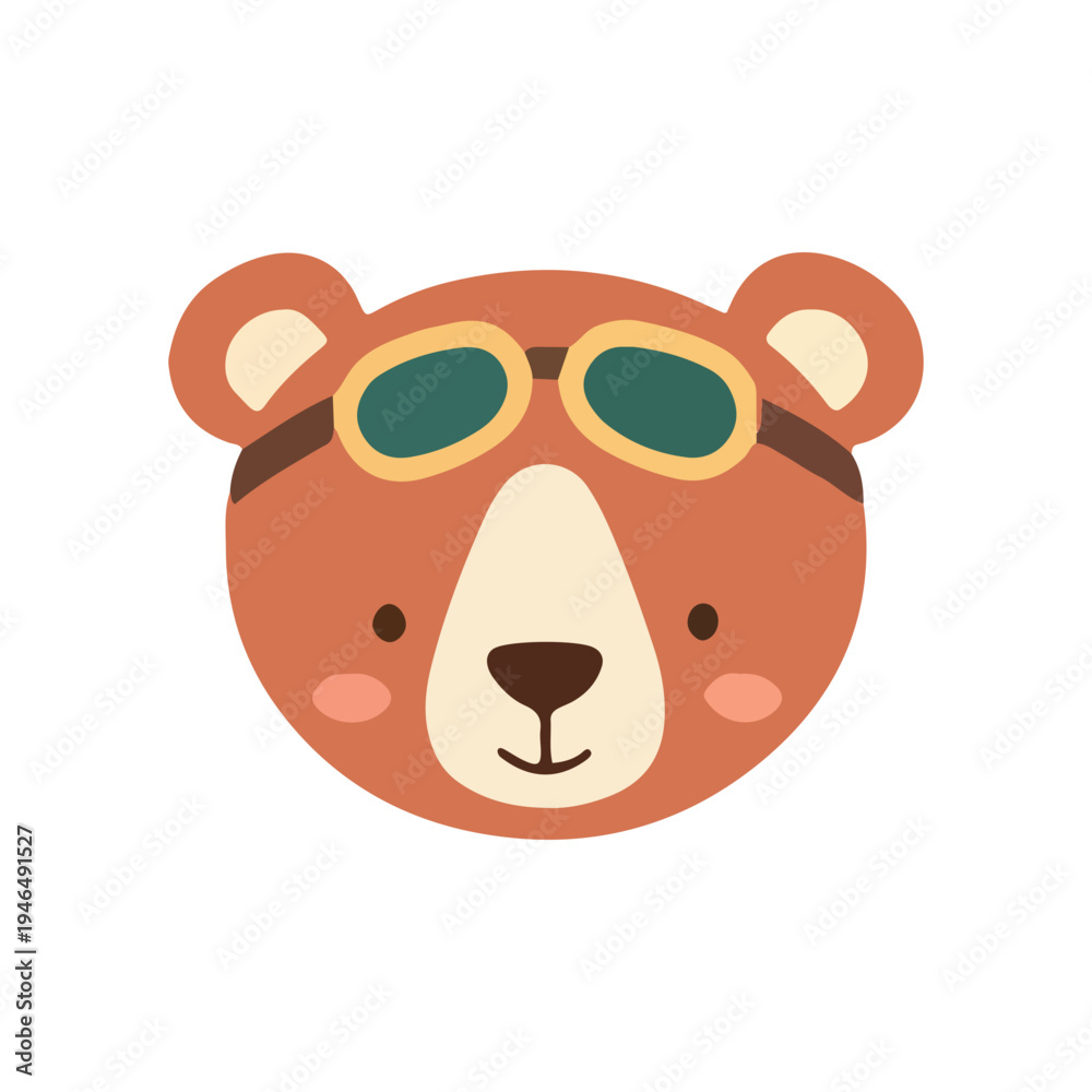 Naklejka premium Cute Bear Aviator Face
