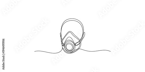 Continuous line drawing of a protective breathing mask with straps respirator gas safety equipment protection
