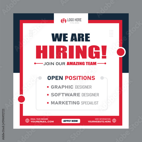 We are hiring job vacancy web banner and social media post template