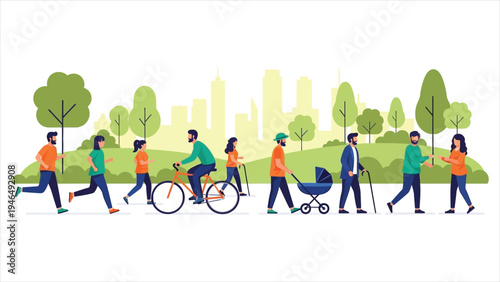 Urban Lifestyle, Outdoor Recreation, and Inclusive Community Flat Vector.