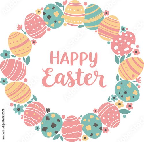 Seamless vector pattern illustration of a sweet Easter greeting card design featuring chocolate eggs and spring cupcakes with pink cream on a festive holiday food background