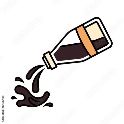 Soy Sauce Bottle Pouring Liquid Vector Illustration Isolated on White