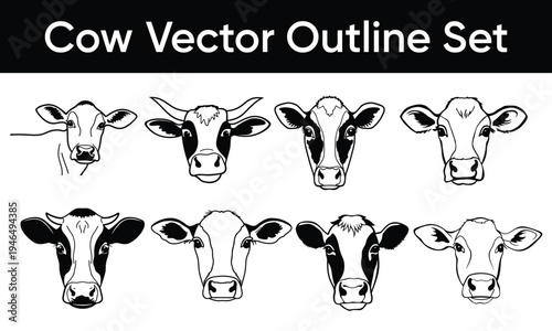 vector set of outline cow