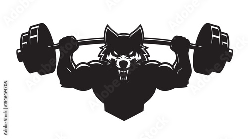 Wolf Lifting Weights Aggressively On White Background For Fitness Concepts