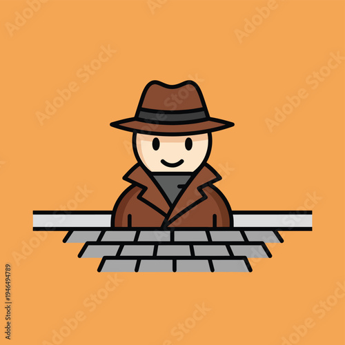 Cartoon Spy Behind Wall