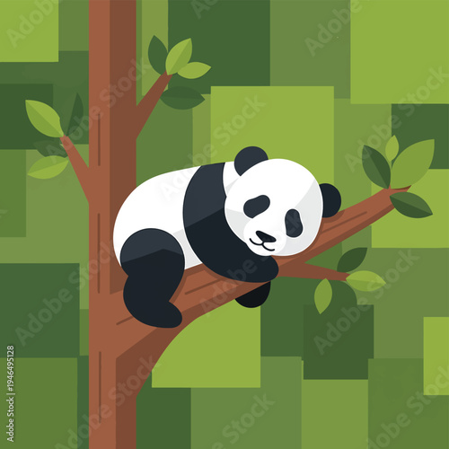 Sleeping Panda Bear on a Tree Branch