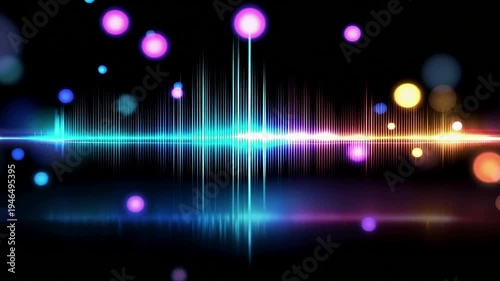 А dark cosmic background displays vibrant, colorful waveform patterns representing an abstract alien communication signal