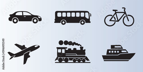 Collection of various transport modes isolated on transparent background