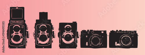 Collection of vintage and classic cameras in a creative illustration