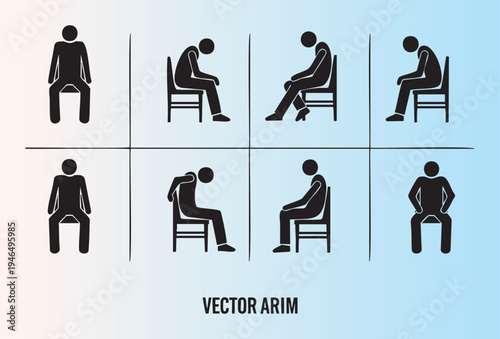 Different sitting postures and body language vector illustration set