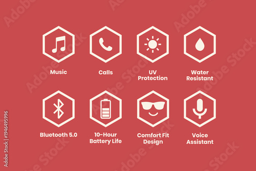 Smart Glasses Features and Specifications Icon Set