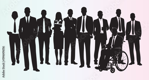 Diverse group of business professionals including a person in wheelchair isolated illustration