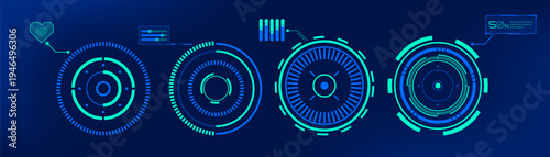 Blue and Green Futuristic HUD Digital Interface Collection
