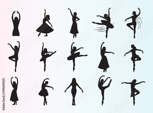 Elegant collection of dancer silhouettes in various ballet poses