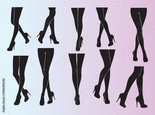 Elegant female legs in tights and high heels illustration set