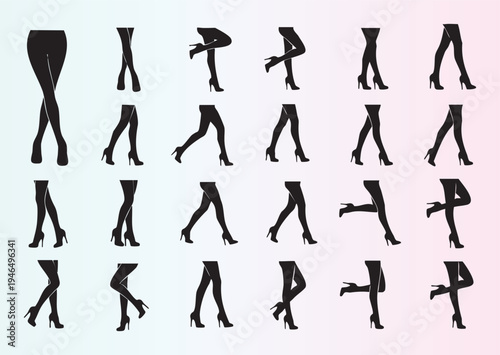 Elegant female legs in tights and high heels in various poses