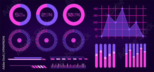 Pink Purple Futuristic HUD Digital Interface Collection
