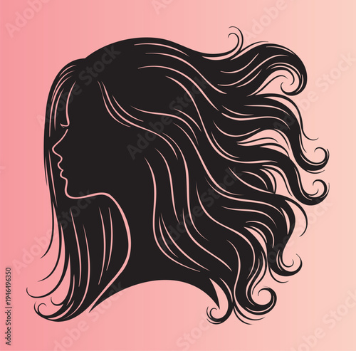 Elegant silhouette of a woman with flowing hair illustration