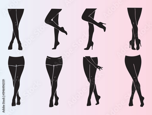 Elegant set of womens legs in stockings and high heels illustration