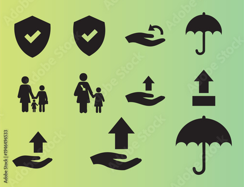Flat design icon set for protection support and family assistance themes