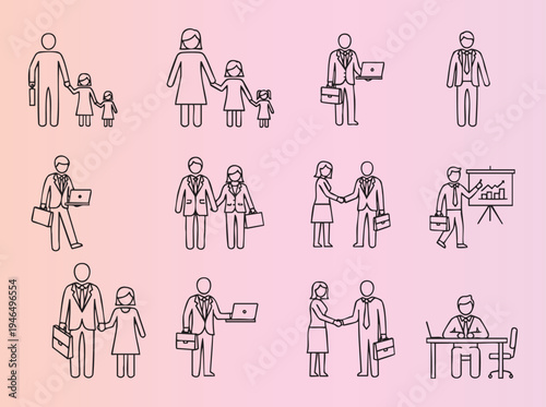 Flat design icons of people in business and family activities