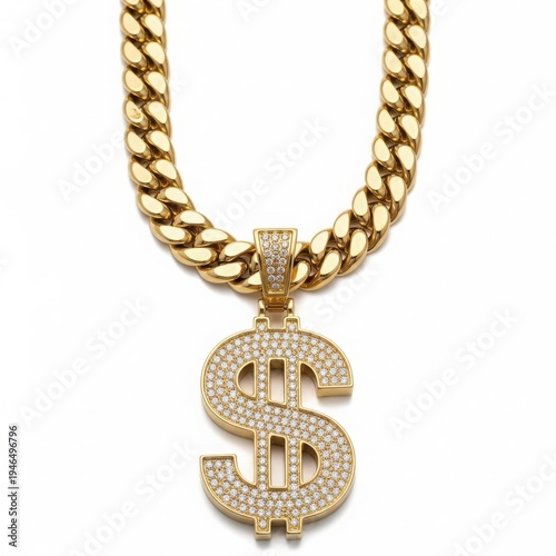 Luxurious gold chain necklace with a large dollar sign pendant