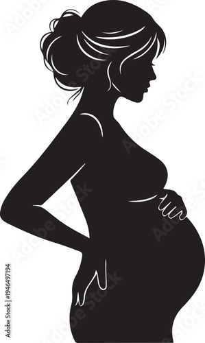 Silhouette illustration capturing the graceful profile of a pregnant woman. Ideal for motherhood themes, maternity care, pregnancy awareness, parenting blogs, and healthcare designs.