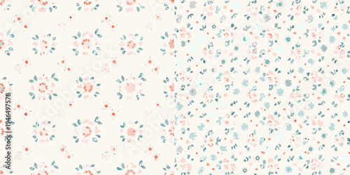 Delicate floral pattern with small blossoms in pastel shades