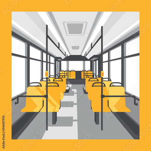 Empty City Bus Interior with Yellow Seats
