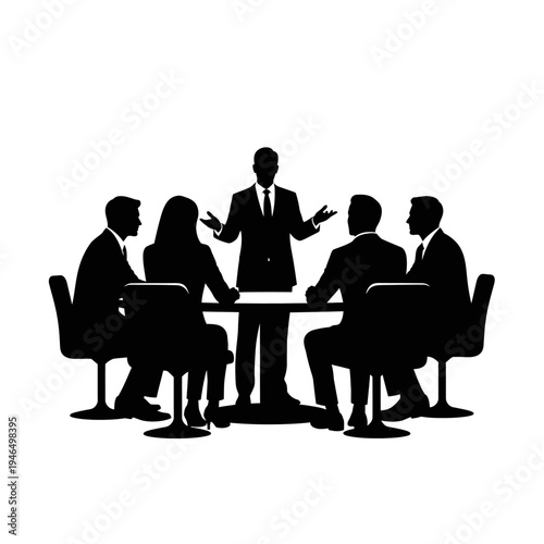 Business meeting around round table with leader talking