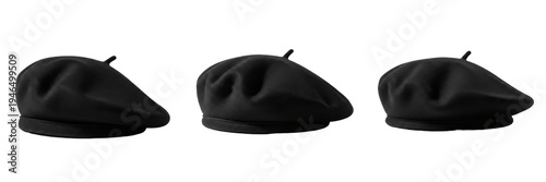 Cuadro en lienzo Classic Black Wool Beret Hat Set Isolated on White Background French Style Fashi