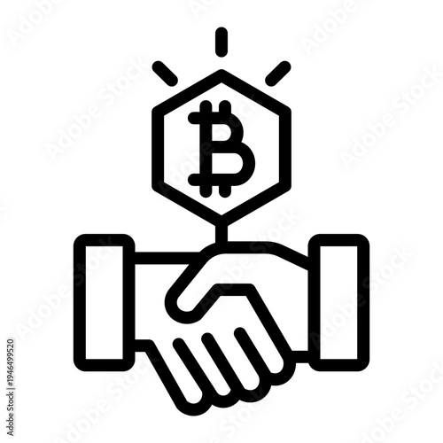 Blockchain Handshake Vector Line Icon Design