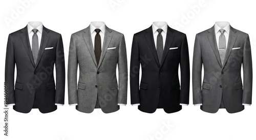Collection of men's formal suits on mannequins, perfect for business or formal event on transparent Background. Step into style with our trendiest picks. Elevate your wardrobe with a classic tailored