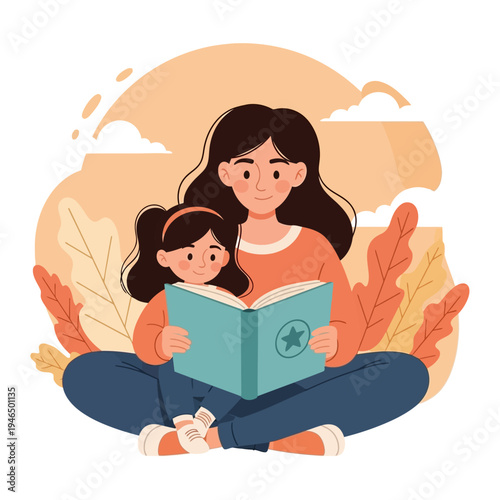 Mother Reading Book to Daughter, Family Bonding Time, Learning and Education