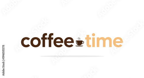 A minimalist and inviting brown and beige 'coffee time' wordmark logo design with a steaming cup icon replacing a letter, perfect for cafes and