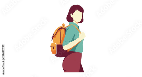 Woman with backpack vector illustration against white background