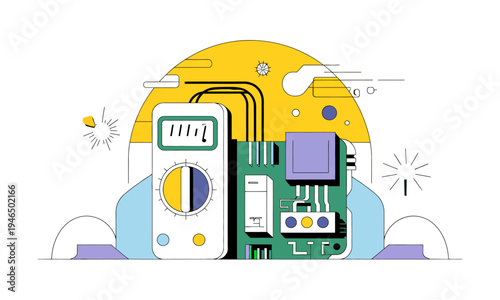 Electrical testing equipment with spark and warning sign
