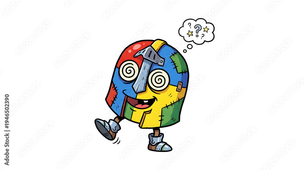 Fototapeta premium Colorful puzzle piece character thinking.