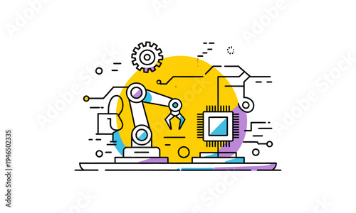 Industrial robotic arm for factory automation and manufacturing concept illustration
