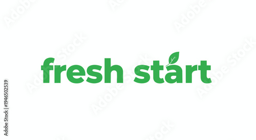 Vibrant green typographic logo for 'fresh start' concept with an elegant leaf replacing the 'i' dot symbolizing renewal nature and forward progress