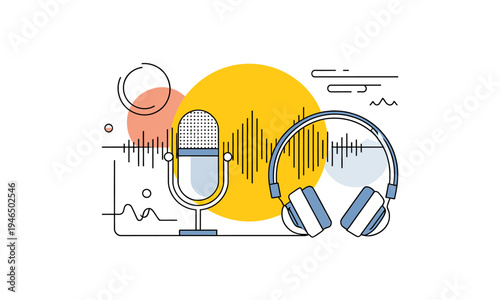 Minimalist Microphone with Sound Waves Illustration