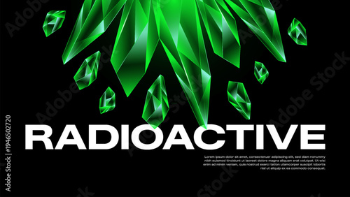 Green Glowing Crystal Shards Abstract Background - Futuristic Polygon Energy Geometry