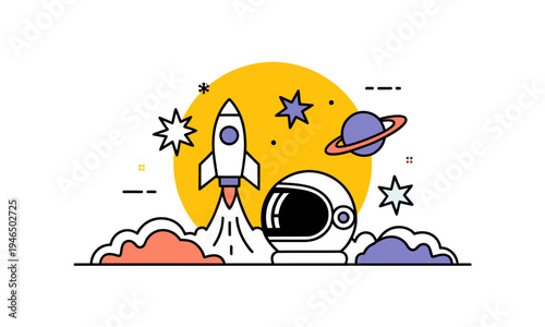 Rocket Ship Launch Vector Illustration for Business Start Concept