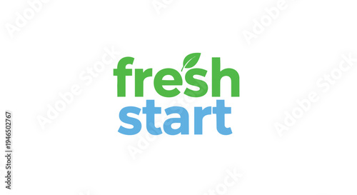 Vibrant green and blue text 'fresh start' with a symbolic leaf representing renewal positivity growth and environmental consciousness for a brighter