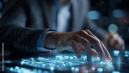 Digitization process in business with hands interacting with virtual interfaces showcasing digital transformation efforts