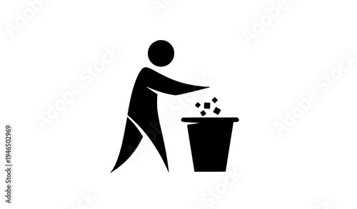 Recycle icon man throwing trash into dust bin minimalist waste disposal vector symbol