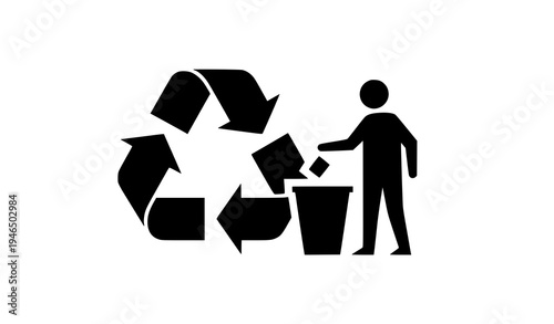 Universal recycling and tidy man packaging symbol waste disposal vector icon